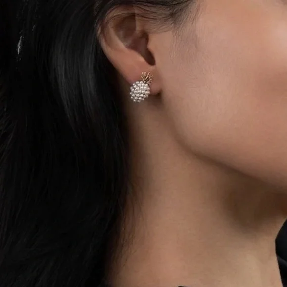 New Free People Pineapple Fruit Stud Earrings ~ Minimalist Vibes - Picture 6 of 13